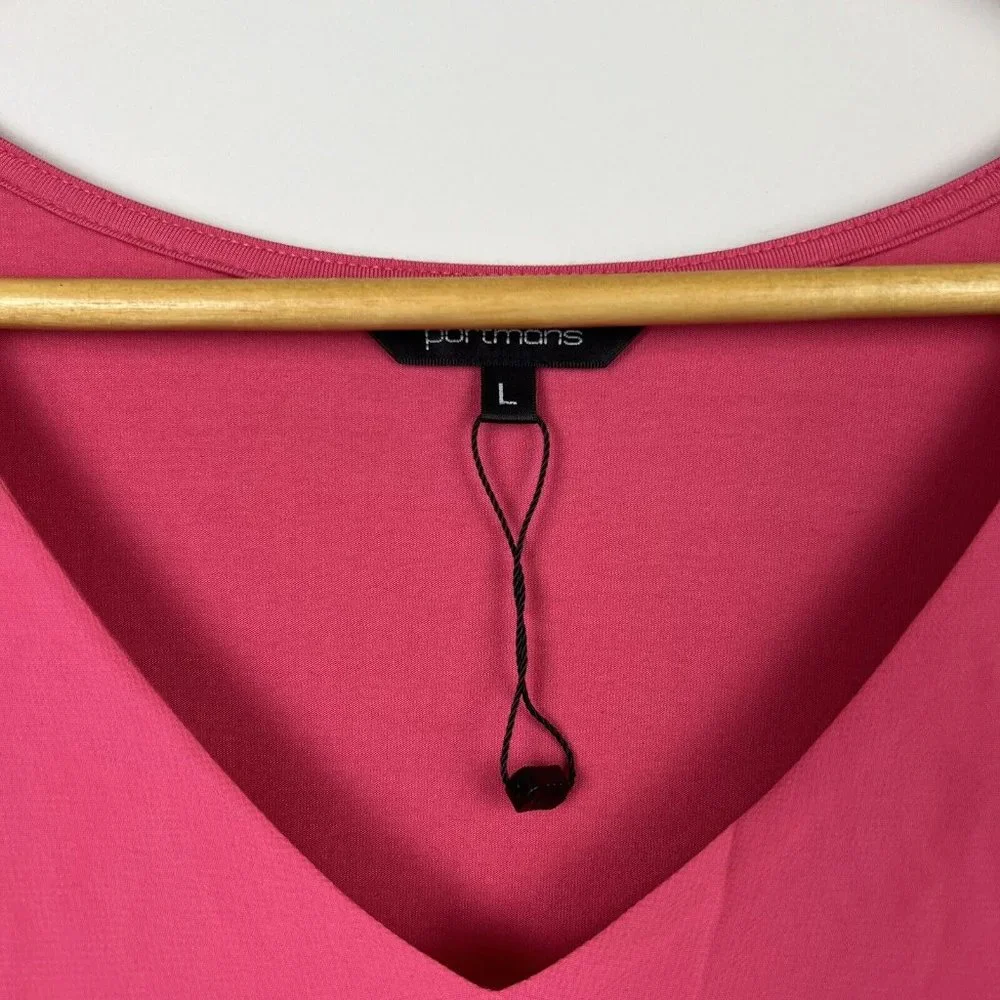 New Portmans Top Blouse Pink Short Sleeve V-Neck Office Casual Size L 14 - Picture 5 of 9